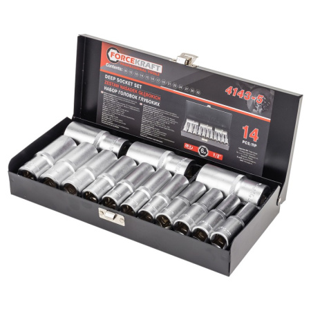 Набор головок глубоких 14пр. 1/2''в мет.кейсе