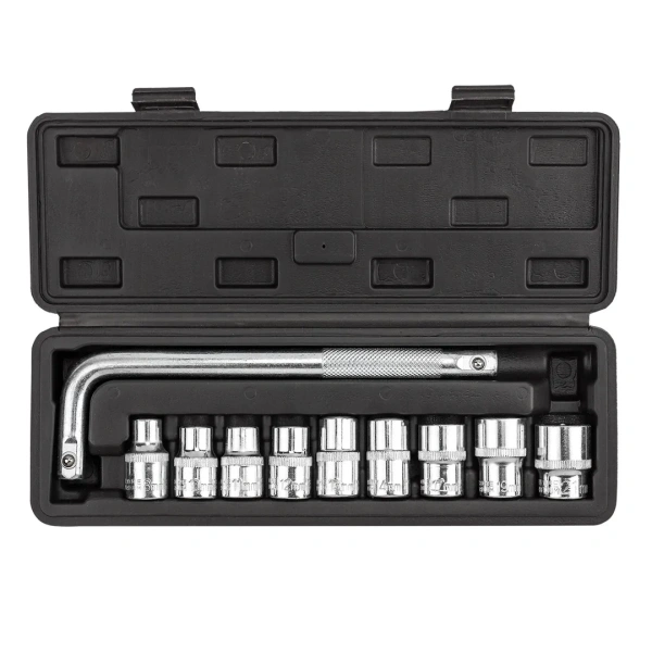 Набор головок торцевых 6-гранных с Г-образным воротком 220мм 10пр. 1/2''(8, 10-14, 17, 19, 21мм) в пласт. кейсе
