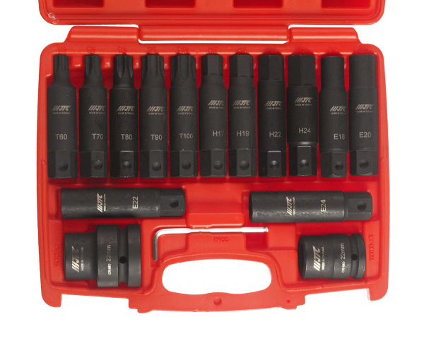 Набор бит ударных JTC J616C (3/4", SPLINE Е18-24, TORX Т60-100, HEX Н17-24, с держат. 3/4", 1", 107 мм, 16 пр.)
