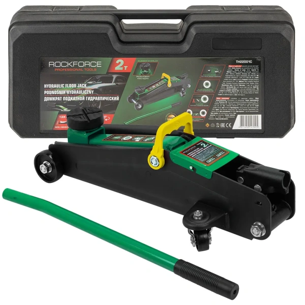 Домкрат подкатной гидравлический 2 т (h min 135мм, h max 385мм) с резиновой накладкой в кейсе