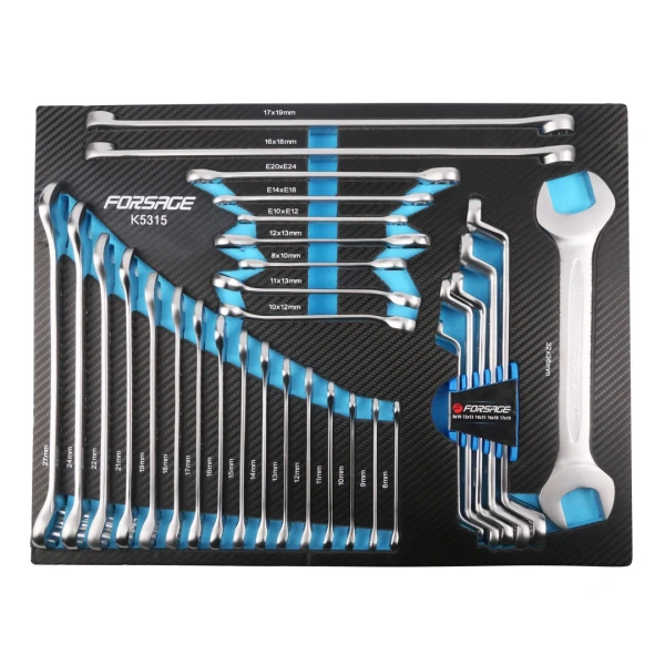 Набор ключей 31пр(комбинированные:8-27мм,накидные удл.-е:6-19мм,накидные:8-19мм,разр.-е:10-13мм,трещоточ-е:8-13мм,рожковый 32х36мм,Е10-Е24)в ложементе