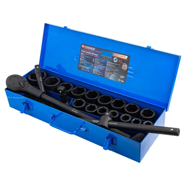 Набор инструментов ударных 3/4'', 6гр, 21пр(17,19,21,22,24,27,30,32,34,35,36,36-12гр,38,41,46,50мм), в металл.кейсе