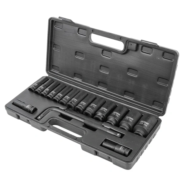 Набор головок ударных глубоких с Г-образным воротком 1/2''15+1пр.(6-гр)(10,12,13-17,19,21,22,24,27,30,32мм,36мм-12гр),в кейсе
