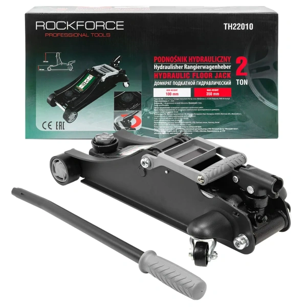 Домкрат подкатной гидравлический 2 т низкопрофильный с резиновой накладкой и лотком 2т (h min 100мм, h max 350мм) в коробке