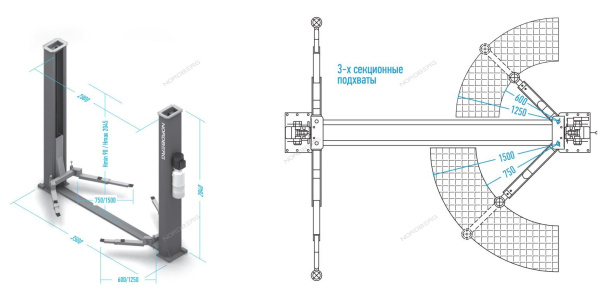 Подъемник двухстоечный 4,5т 380V с нижней синхронизацией NORDBERG N4125-4,5T