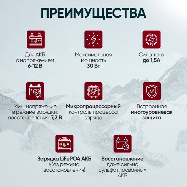 Импульсное зарядное устройство 6/12В с функцией восстановления iCartool IC-CH104
