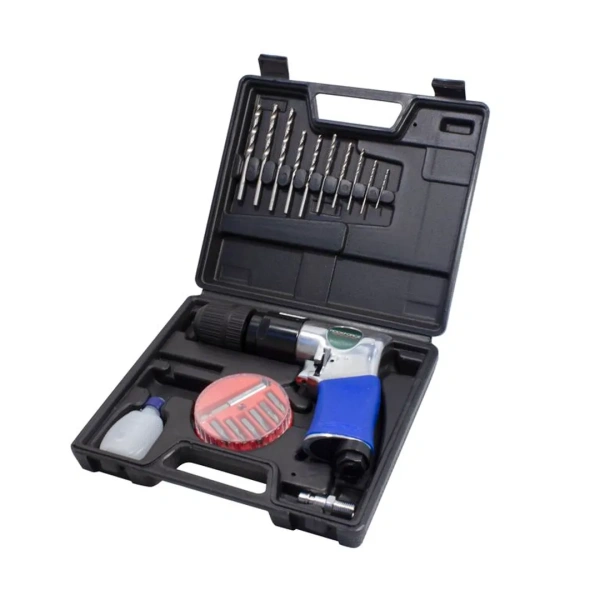 Пневмодрель с реверсом, набором бит и сверл 20пр(патрон:1-10мм,2200об/мин,6.3Bar,штуцер 1/4'')