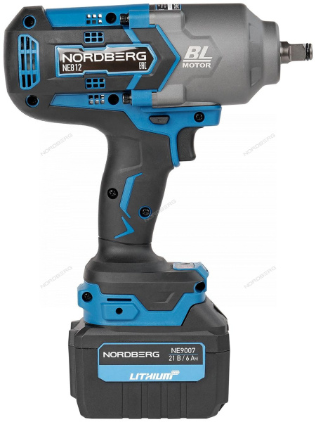Гайковерт аккумуляторный NORDBERG NE812K (1/2", 20 В, 1700 Нм, 2 аккумулятора 6 A и зарядное устройство, в кейсе)