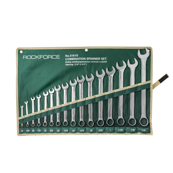 Набор ключей комбинированных дюймовых 16пр.(1/4,5/16,3/8,7/16,1/2,9/16,5/8,11/16,3/4,13/16,7/8,15/16,1,1-1/16,1-1/8,1-1/4мм)на полотне