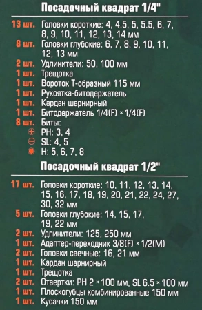 Набор инструментов 69пр.,1/4'',1/2'',(6гр.)(4-32мм)