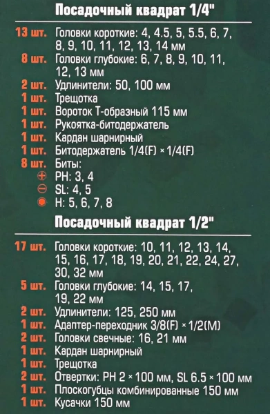 Набор инструментов 69пр.,1/4'',1/2'',(6гр.)(4-32мм)