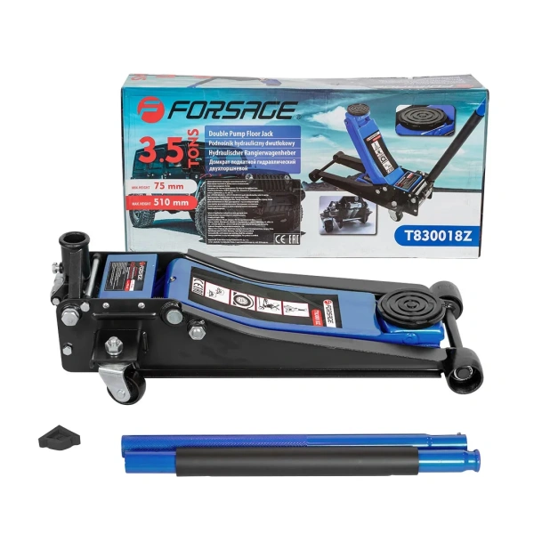 Домкрат подкатной гидравлический двухпоршневой 3,5 т низкопрофильный с резиновой накладкой 3,5т (h min 75мм, h max 510мм)