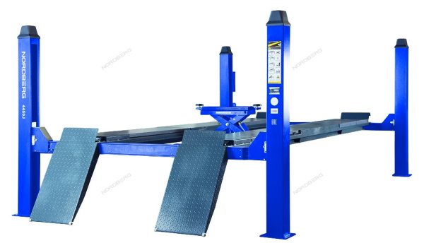 Подъемник четырехстоечный 5т 380В серый/синий c ручной траверсой NORDBERG 4450J