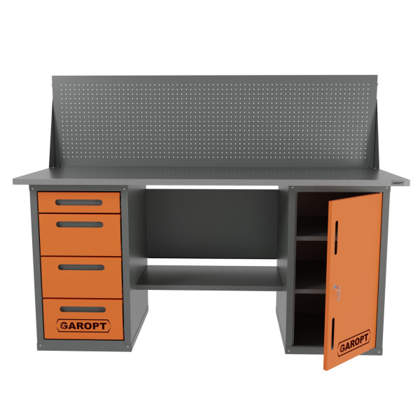 Верстак двухтумбовый дверь / 4 ящика с экраном серый 1800*700 Garopt