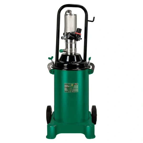 Нагнетатель смазки пневматический перекатной с емкостью 12л(50:1,пр-ть:0-0.85 л/мин, давление смазки:300-400bar,давление воздуха:6-8bar,шланг:4м)