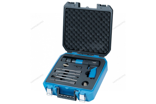 Пневмозубило с комплектом насадок и быстросъемн. держателем в кейсе NORDBERG NP5070K (250мм)