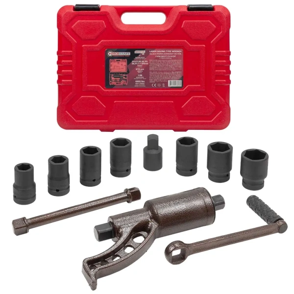 Гайковерт ручной с редуктором 1''(Головки-24мм,27мм,30мм,32мм,33мм,38мм,41мм,1''и адаптер 1'', длина-270мм, передаточное число 1:58, 4800 Н/м)