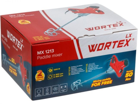 Миксер строительный WORTEX LX MX 1213 в кор. 1200 Вт, 2 скор., M14, рег.об. + насадка