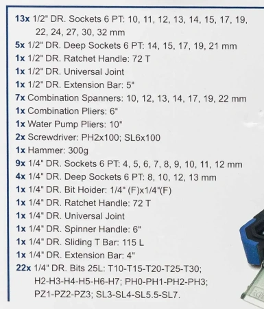 Набор инструментов 74пр.1/4'', 1/2'' (6гр.)