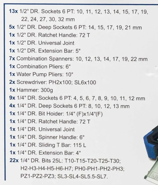 Набор инструментов 74пр.1/4'', 1/2'' (6гр.)