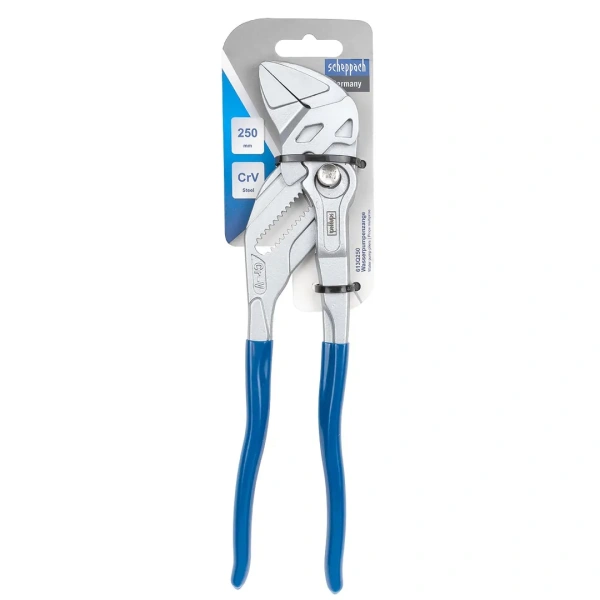 Пассатижи переставные сантехнические с кнопкой фиксации и плоским параллельным захватом Cr-V 250мм, на блистере