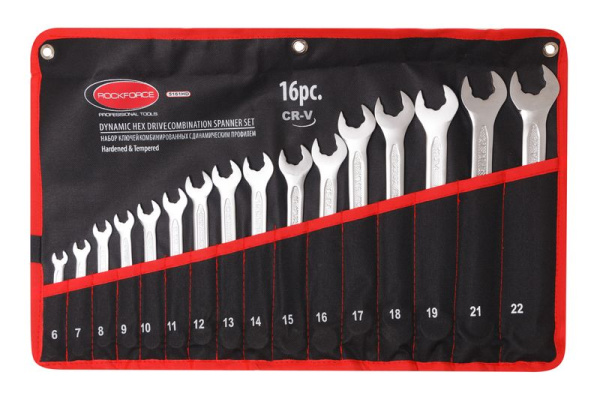 Набор ключей комбинированных с динамическим профилем, 16пр. (6-19, 21, 22мм), на полотне