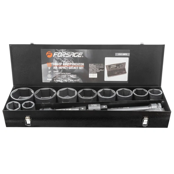 Набор инструментов ударных,15пр. 1''6гр.(36,41,46,50,55,60,65,70,75,80мм),в метал. кейсе