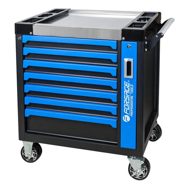 Тележка инструментальная 7-и полочная с доп.-ой боковой секцией и металлической накладкой на стол 900х800х460мм