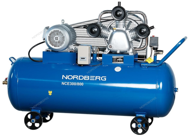 NORDBERG Компрессор NCE300/800 3-х поршн., ременной, чугунная головка, 380В, ресивер 300л, 800л/мин