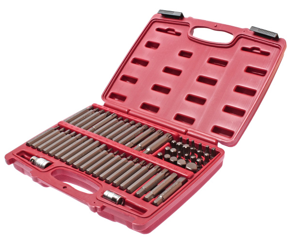 Набор бит HEX, TORX, SPLINE, RIBE 6-ти гранных JTC 3509 (1/2", 3/8", 2 держателя, 58 предметов в кейсе)