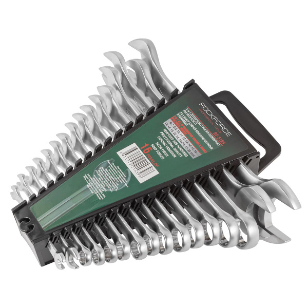 Набор ключей комбинированных и рожковых,16пр.(6х7,8х9,10,11,12,13,14,15,16,17,18,19,22,24,27х30,32х36мм),в пластиковом держателе