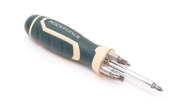 Отвертка универсальная с телескопическим магнитом, подсветкой и комплектом бит, L-210мм (PH1, PH2, PZ2, SL5, SL6), в блистере