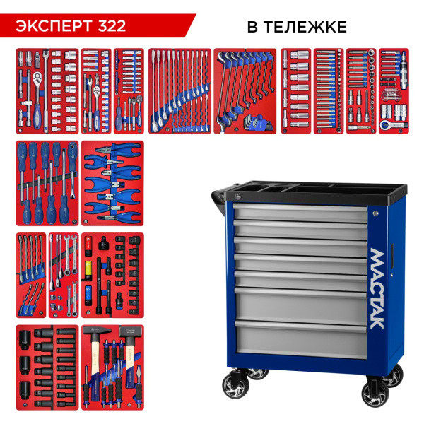 Набор инструментов ЭКСПЕРТ 322 в тележке МАСТАК (323 предмета)