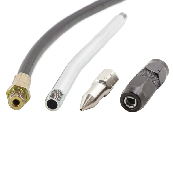 Шприц ручной+пневматический для нагнетания густой смазки 600мл в комплекте с жестким(L-180мм) и гибким(L-330мм) наконечником (''под тубу'')