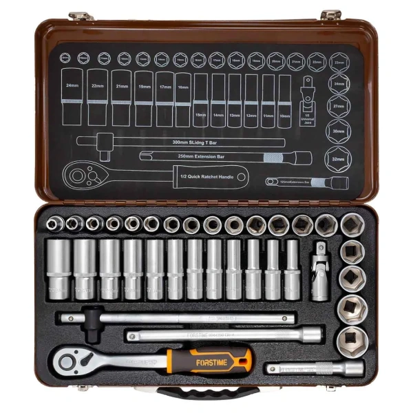 Набор инструментов 36пр. 1/2''(6гр.) (8-32мм, Cr-V), в металлическом кейсе