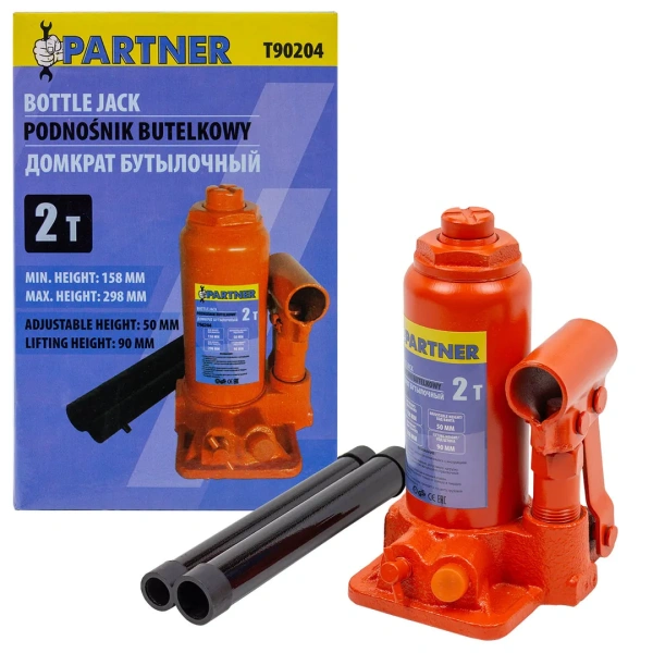 Домкрат бутылочный с клапаном 2т.(h min-158мм,h max-298мм, ход штока-90мм, ход винта-50мм)