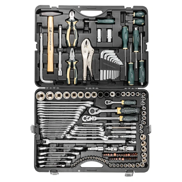 Набор инструментов 142+6пр. 1/4''3/8''1/2''(6-гран.)(4-36мм, 27,30,32,36-12гр.)+(ключи трещоточные:8х10,12х13,14х15,16х17,18х19мм, бокорезы-7'')