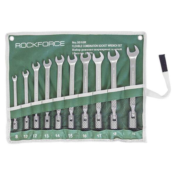 Набор ключей рожково-торцевых шарнирных 10пр. (8, 10, 12-19мм),на полотне