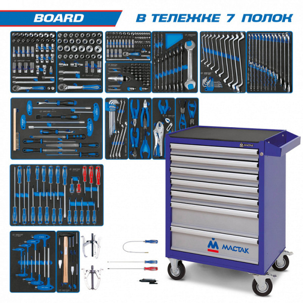 Инструментальная тележка с набором инструментов "BOARD" 325 предметов KING TONY 934-325AMB (синяя)