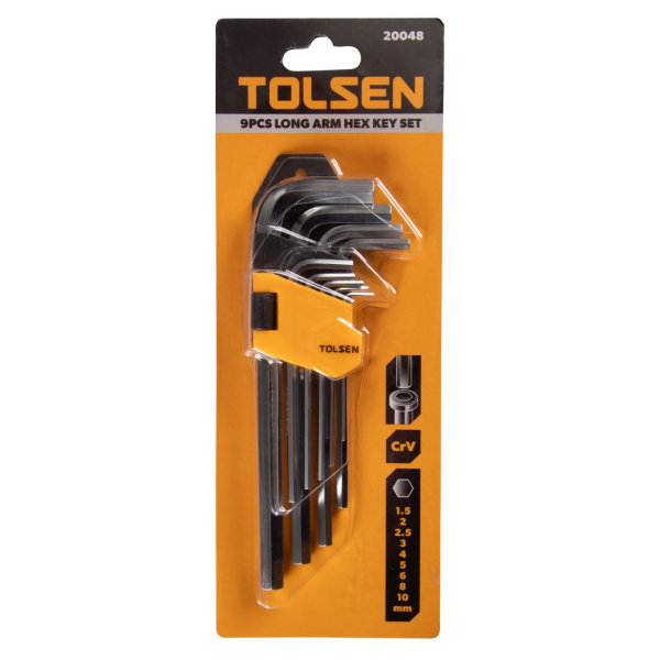 Набор Г-образных шестигранников 1,5-10 мм удлиненные 9 предметов TOLSEN TT20048