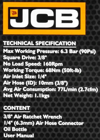 Пневмотрещотка 68Нм, 3/8''(потребление 77л/мин, 160 об/мин, L-254мм,6.3Bar,штуцер 1/4'')