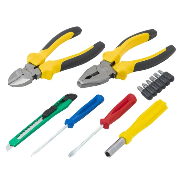 Набор инстр. 12пр.(биты:PH1,2,3,SL4,5,6мм,отвертка-битодержатель 120мм,отвертки:PH0х65мм,SL3х65мм,нож,плоскогубцы 165мм,бокорезы 150мм),в блистере