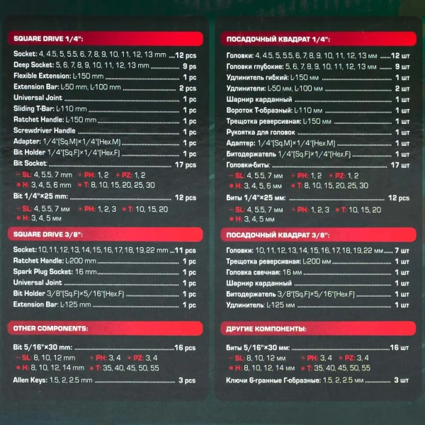 Набор инструментов 94пр. 1/4''3/8''6pt