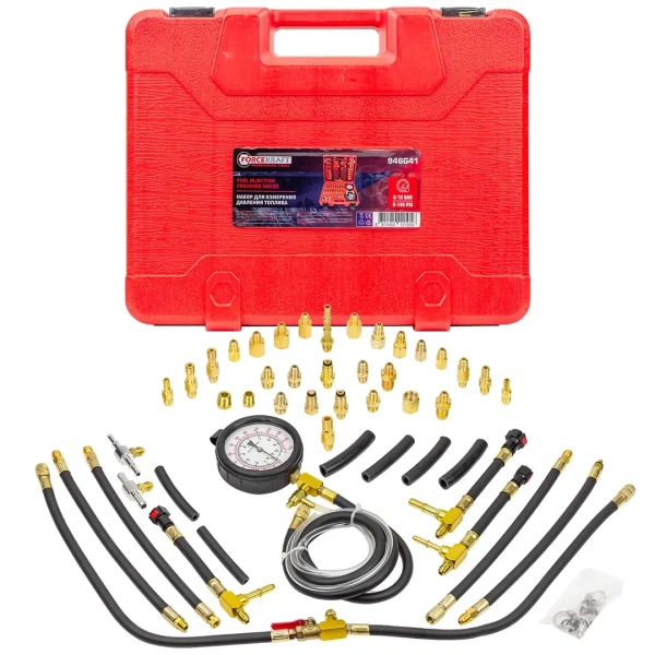 Тестер давления топлива в наборе с адаптерами 41пр. (0-10 bar) в кейсе.