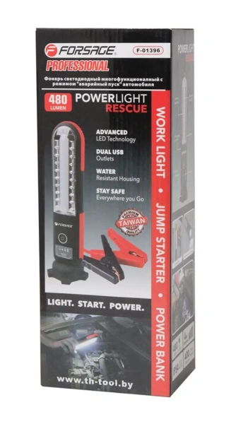 Фонарь светодиодный аккумуляторный с накопителем и функцией пуска а/м(12V,12000mAH,400Amp,480/60Lumen-бок/торц.свет,водонепр.IP54, магит,инд. зарядки)