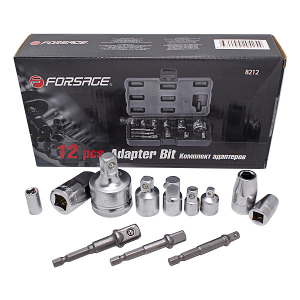 Набор адаптеров 12пр.(1/4Mx3/8F,3/8Mx1/4F,3/8Fx1/2M,1/2Fx3/8M,1/2Fx3/4M,3/4Fx1/2M,битодерж.1/4х6мм,3/х8мм,1/2х10мм,для шур-та 1/4''3/8''1/2'')