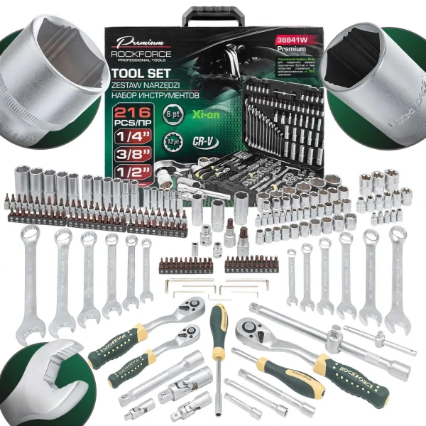 Набор инструментов 216пр. 1/4'', 3/8'', 1/2''(6гр.,12гр.)