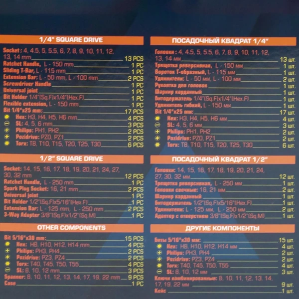 Набор инструментов 82пр. 1/4'', 1/2''