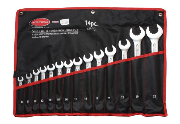 Набор ключей комбинированных с профилем ''Super Drive'' 12гр.,14пр. (10-19, 21, 22, 30, 32мм), на полотне