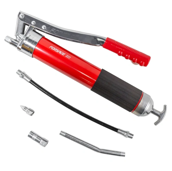 Шприц для нагнетания густой смазки ручной 600мл в комплекте с жестким(L-170мм) и гибким(L-330мм) наконечником (2штока,''под тубу'')